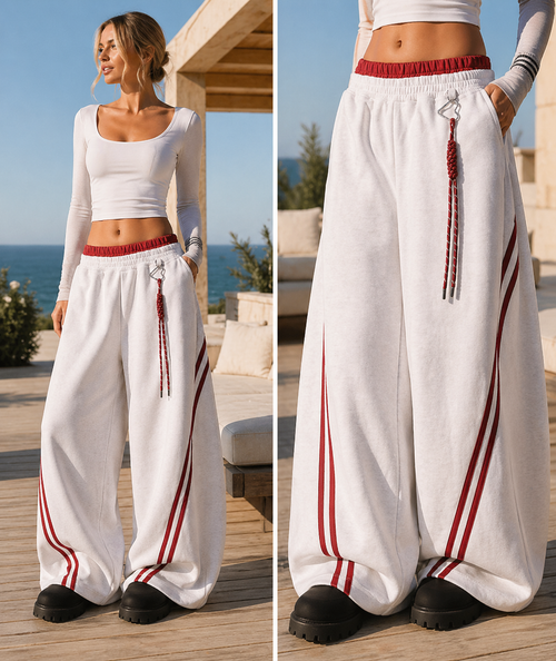 Pantalon large à rayures pour femme