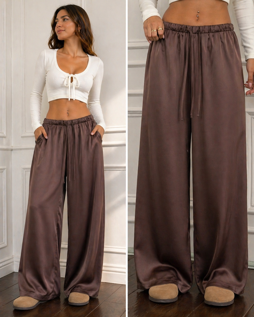 Pantalon large en satin pour femme
