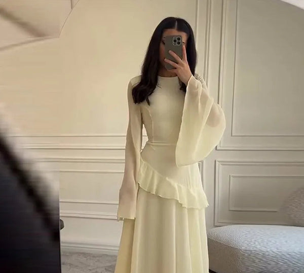 Robe maxi plissée taille haute chic